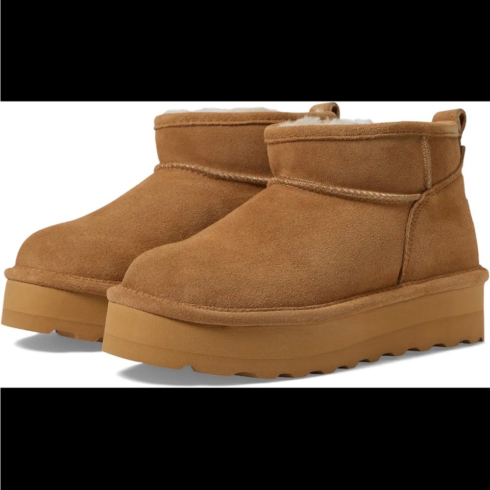BEARPAW Suede Platform Ankle Booties in Chestnut